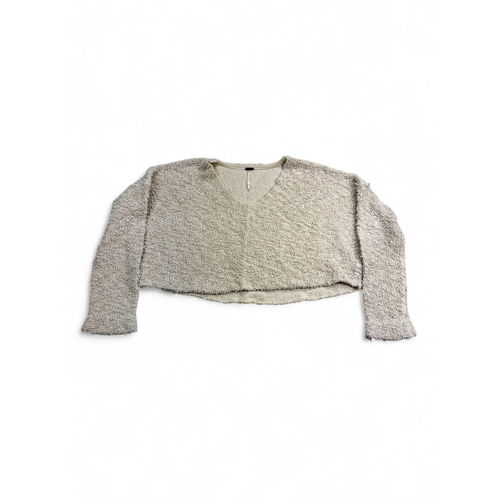 Free People Cropped V-Neck‎ Fuzzy Sweater S Cream